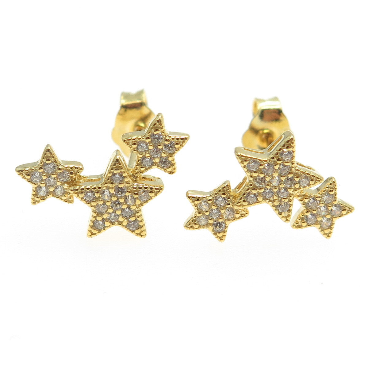 925 Sterling Silver Gold Plated Round-Cut C Z Star Earrings