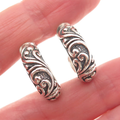 925 Sterling Silver Vintage Oxidized Ornate Hoop Earrings