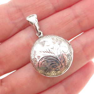 925 Sterling Silver Vintage Engraved Floral Round Locket Charm Pendant