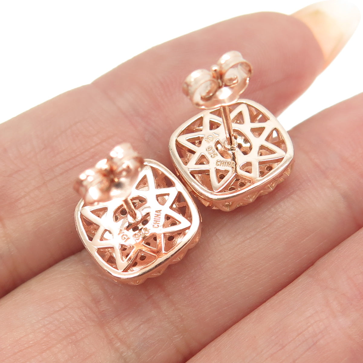 925 Sterling Silver Rose Gold Plated Round-Cut C Z Cushion Sun Earrings