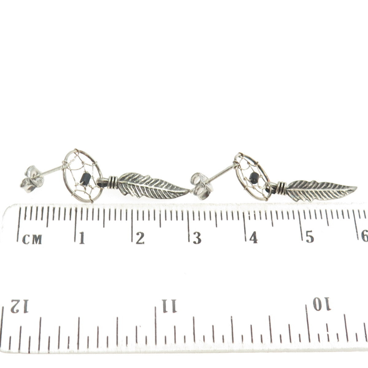 925 Sterling Silver Vintage Southwestern Real Black Onyx Dreamcatcher Earrings
