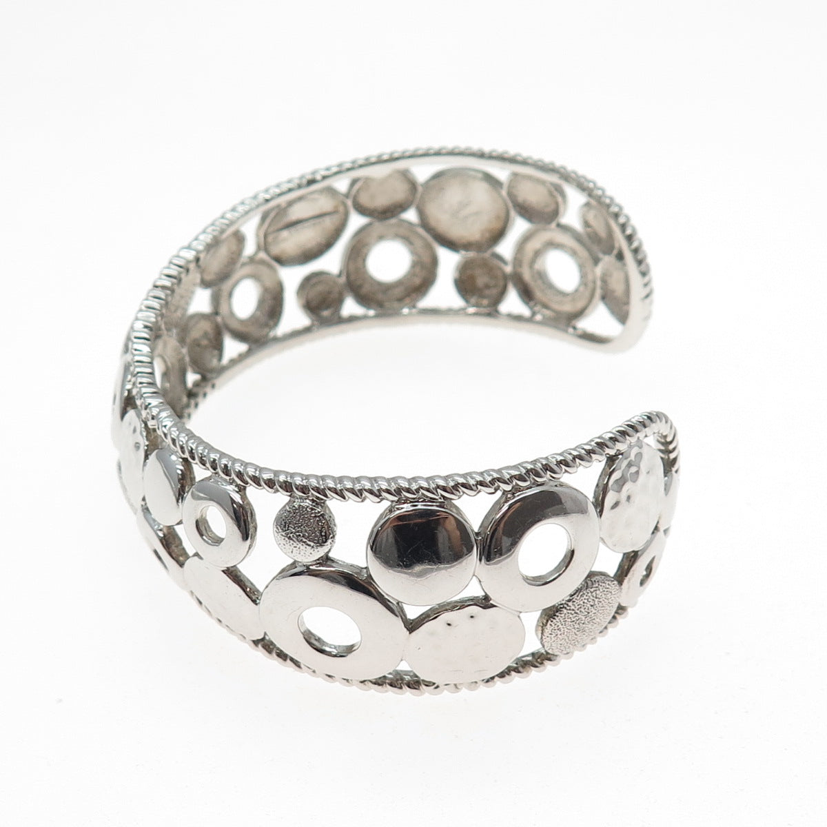 925 Sterling Silver Vintage Modernist Disc Adjustable Cuff Bracelet 7.5"