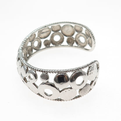 925 Sterling Silver Vintage Modernist Disc Adjustable Cuff Bracelet 7.5"