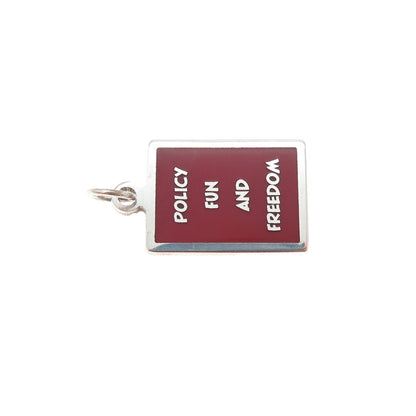 925 Sterling Silver Red Enamel Policy Fun & Freedom Minimalist Charm Pendant