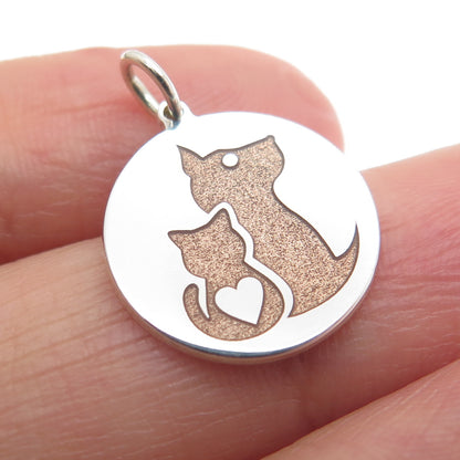 925 Sterling Silver Brown Enamel Cat & Dog Friendship Minimalist Charm Pendant