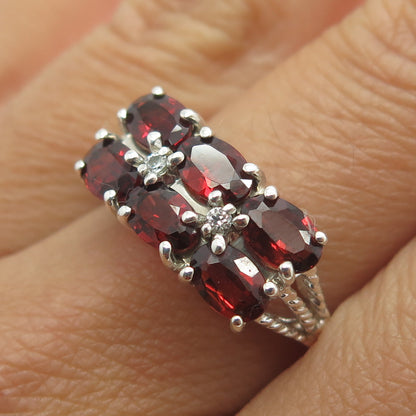 JED Joseph Demarco 925 Sterling Silver Vintage Real Garnet & C Z Ring Size 9.25