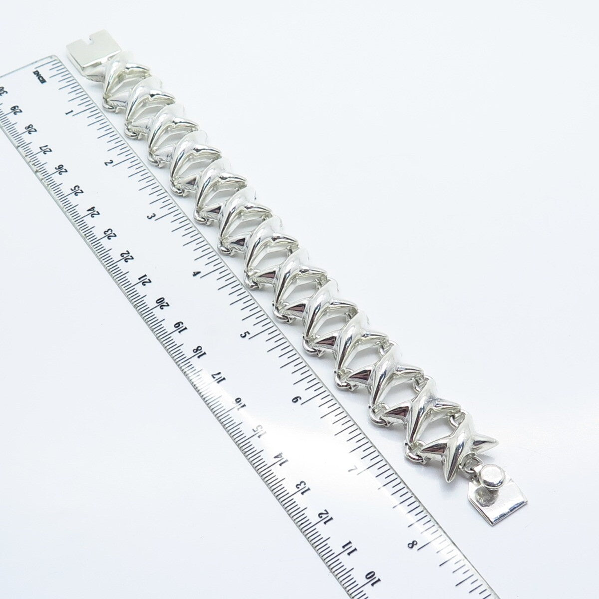 925 Sterling Silver Vintage Mexico Wide Cross Link Bracelet 7.5"