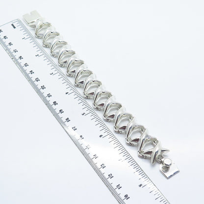 925 Sterling Silver Vintage Mexico Wide Cross Link Bracelet 7.5"