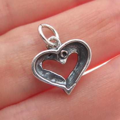 925 Sterling Silver Vintage Open Heart Oxidized Minimalist Charm Pendant