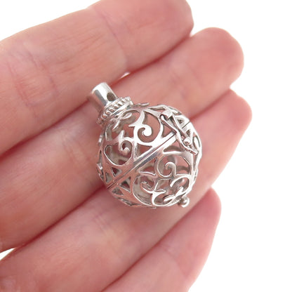925 Sterling Silver Vintage Floral Scroll Cage Open Charm Pendant