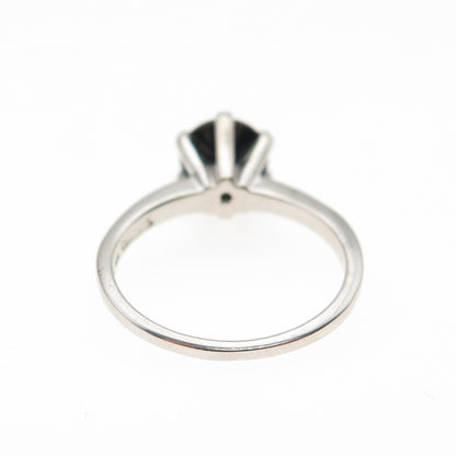 925 Sterling Silver Real Round-Cut Black Spinel Ring Size 5