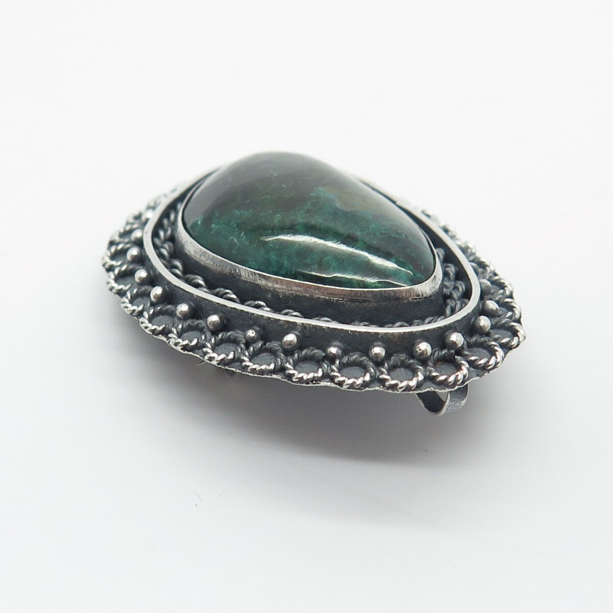 925 Sterling Silver Vintage Real Chrysocolla Gemstone Pin Brooch / Pendant