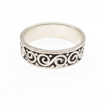 925 Sterling Silver Vintage Swirl Oxidized Band Ring Size 7