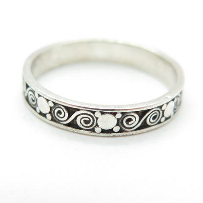 925 Sterling Silver Vintage Spiral Oxidized Band Ring Size 8.25