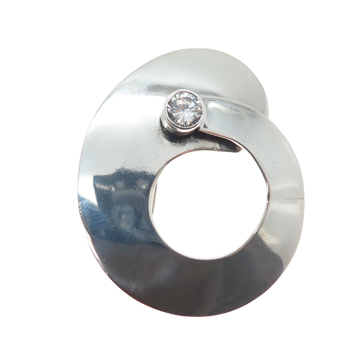 925 Sterling Silver Vintage Mexico Round-Cut C Z Modernist Pin Brooch