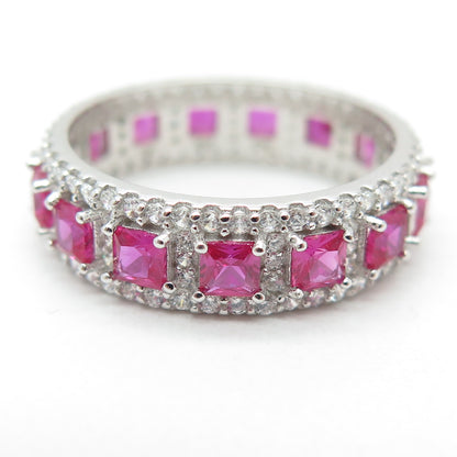 925 Sterling Silver Lab-Created Pink Sapphire & C Z Eternity Band Ring Size 9.25