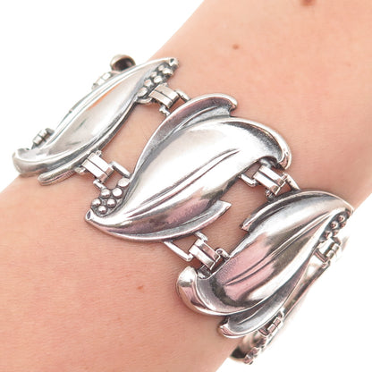 925 Sterling Silver Vintage Modernist Floral Oxidized Bracelet 7" (missing lock)
