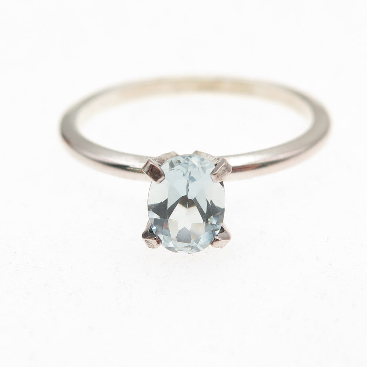925 Sterling Silver Vintage Real Oval-Cut Blue Topaz Ring Size 9