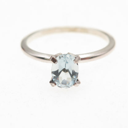 925 Sterling Silver Vintage Real Oval-Cut Blue Topaz Ring Size 9