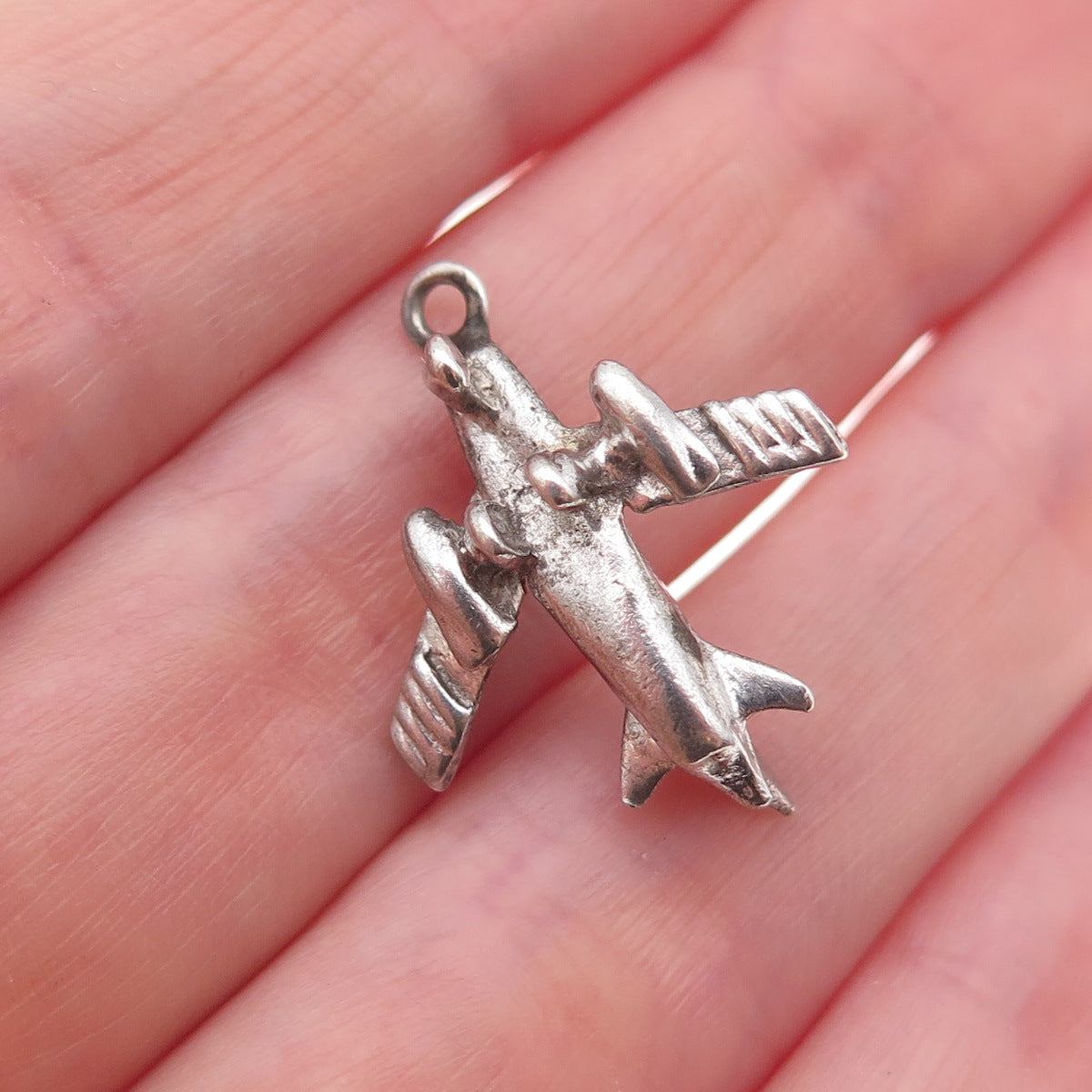 925 Sterling Silver Antique WWII US Air Force F-86 Sabre Fighter Jet 3D Pendant