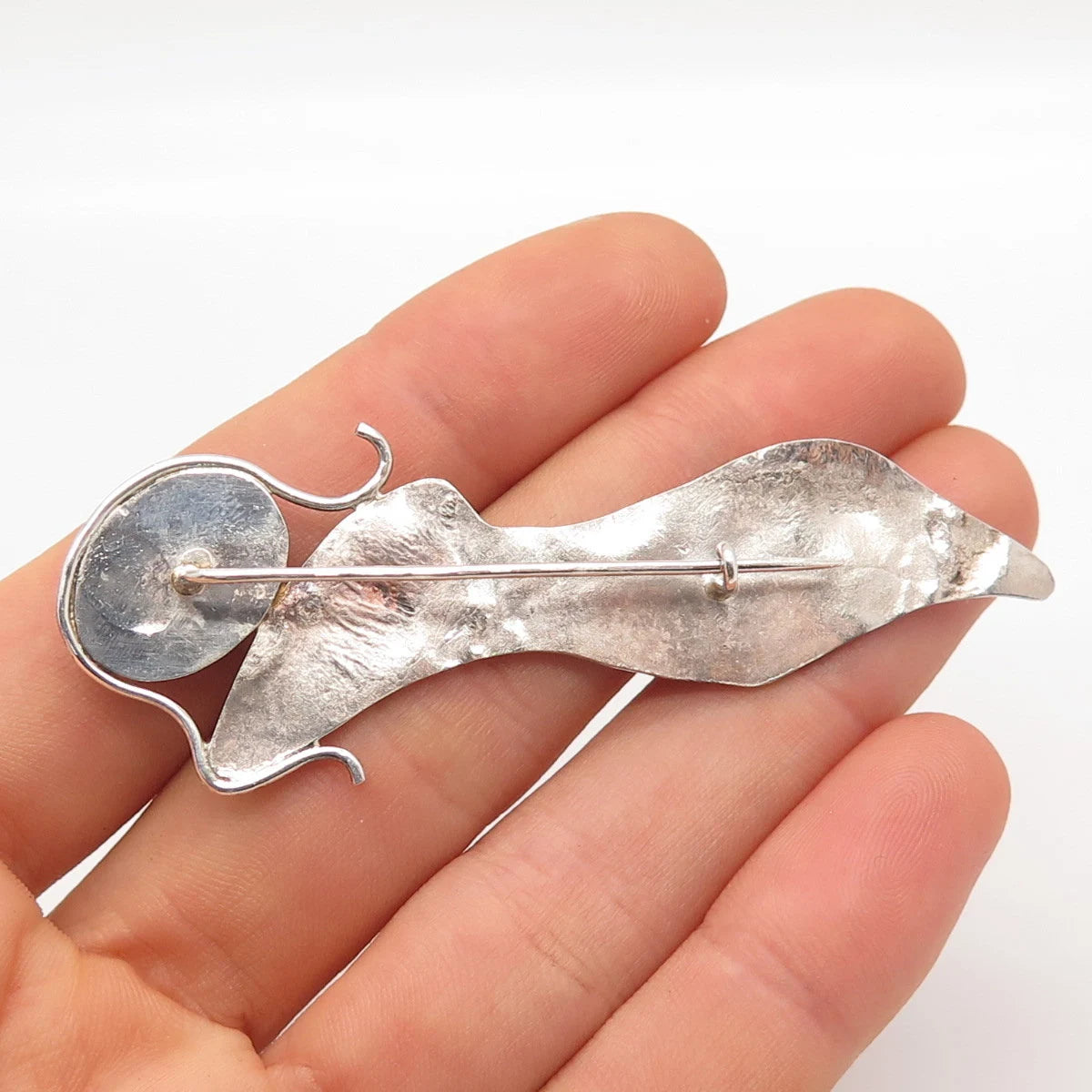 925 Sterling Silver Vintage Real Agate Gemstone Modernist Pin Brooch