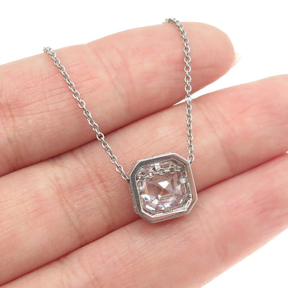 925 Sterling Silver Cushion-Cut Shaped C Z Rolo Chain Necklace 18"