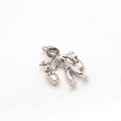 925 Sterling Silver Vintage Old Stock Enamel Man Carrying Flower Buckets Pendant