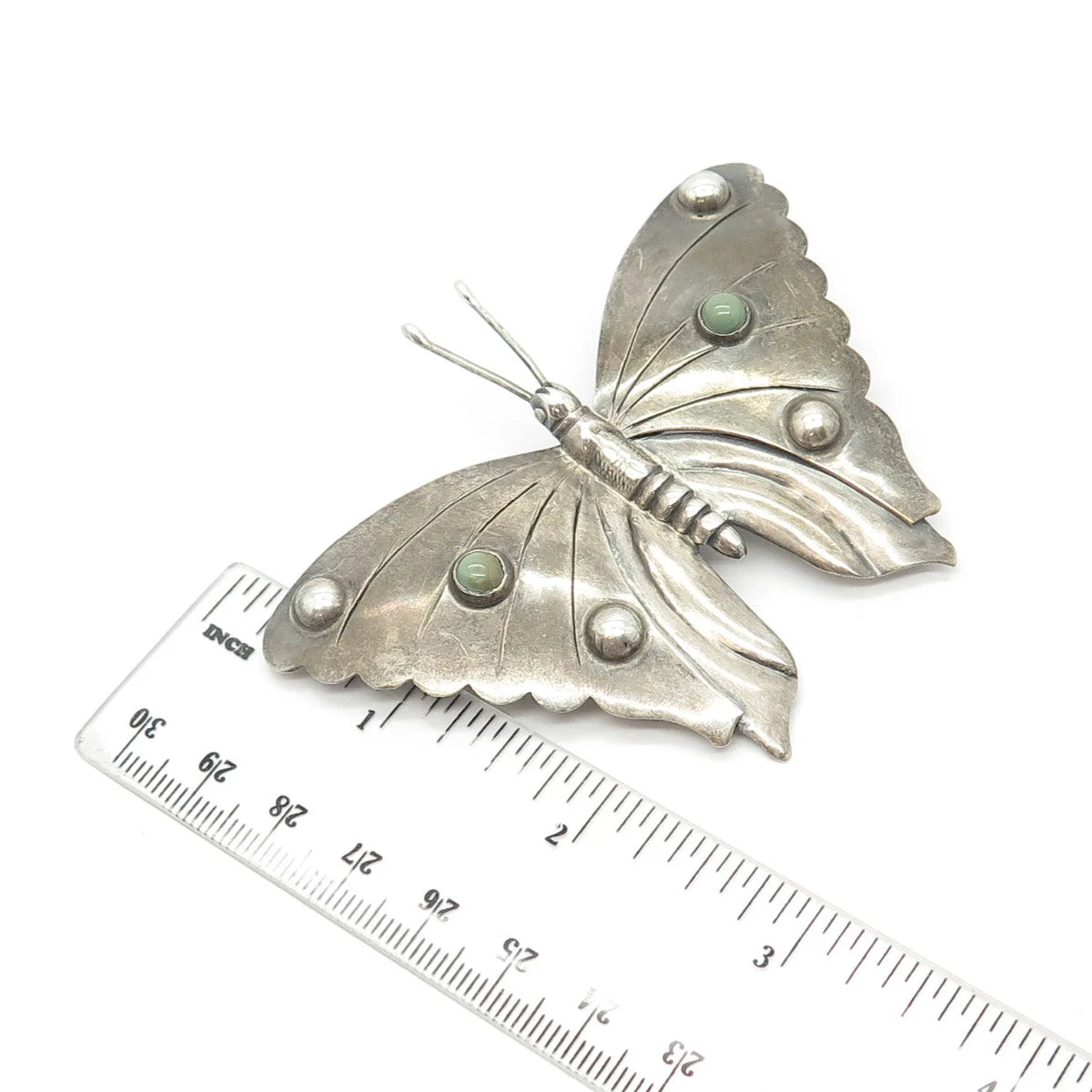 925 Sterling Silver Vintage Mexico Real Turquoise Gem Butterfly Pin Brooch