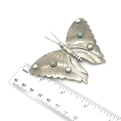 925 Sterling Silver Vintage Mexico Real Turquoise Gem Butterfly Pin Brooch