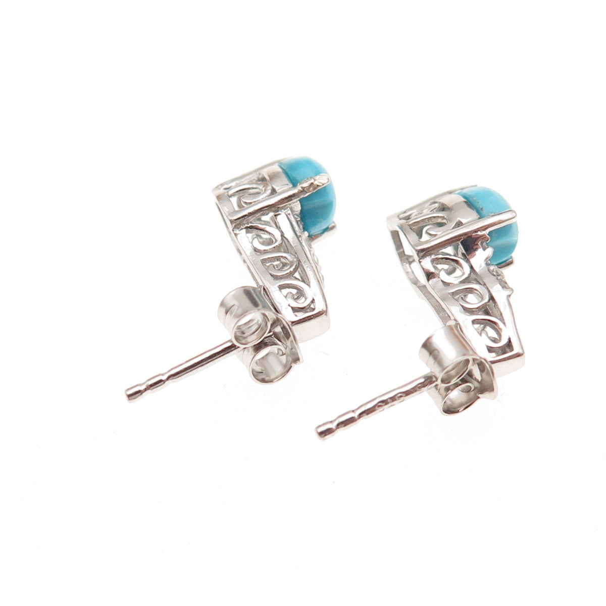 Chuck Clemency 925 Sterling Silver Real Turquoise & White Topaz Heart Earrings
