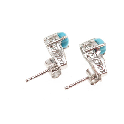 Chuck Clemency 925 Sterling Silver Real Turquoise & White Topaz Heart Earrings