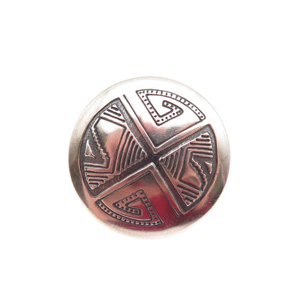 Old Pawn 925 Sterling Silver Vintage Southwestern Concho Oxidized Tribal Button