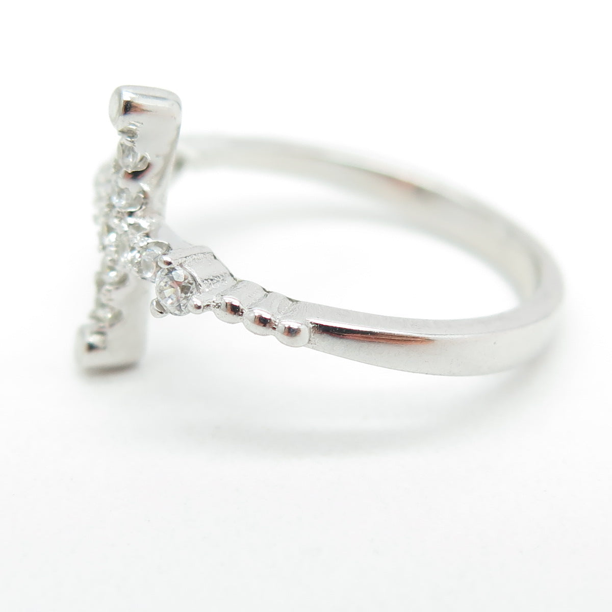 925 Sterling Silver Pave C Z Cross Ring Size 7