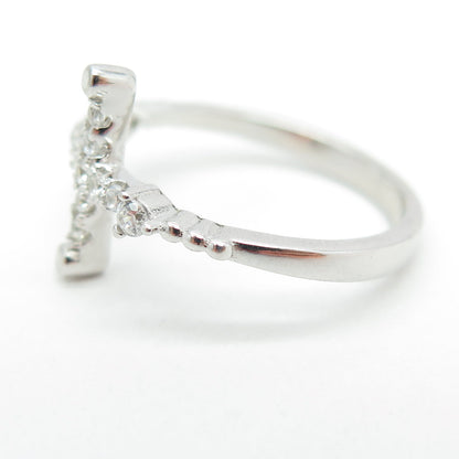 925 Sterling Silver Pave C Z Cross Ring Size 7