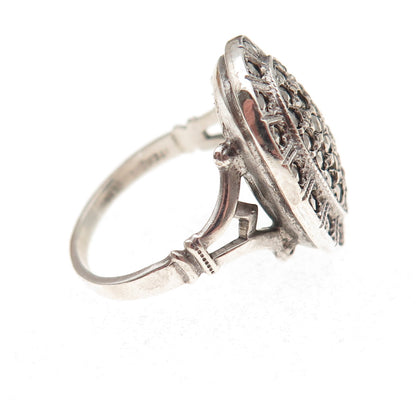 Theda Sterling Antique Art Deco Marcasite Oxidized Ring Size 6.5 (missing stone)