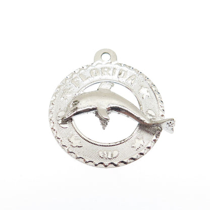 925 Sterling Silver Vintage "Florida" Dolphin Pendant