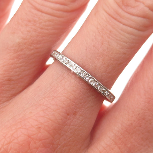 Antique Art Deco Platinum Real Diamond Stackable Engraved Eternity Ring Size 8