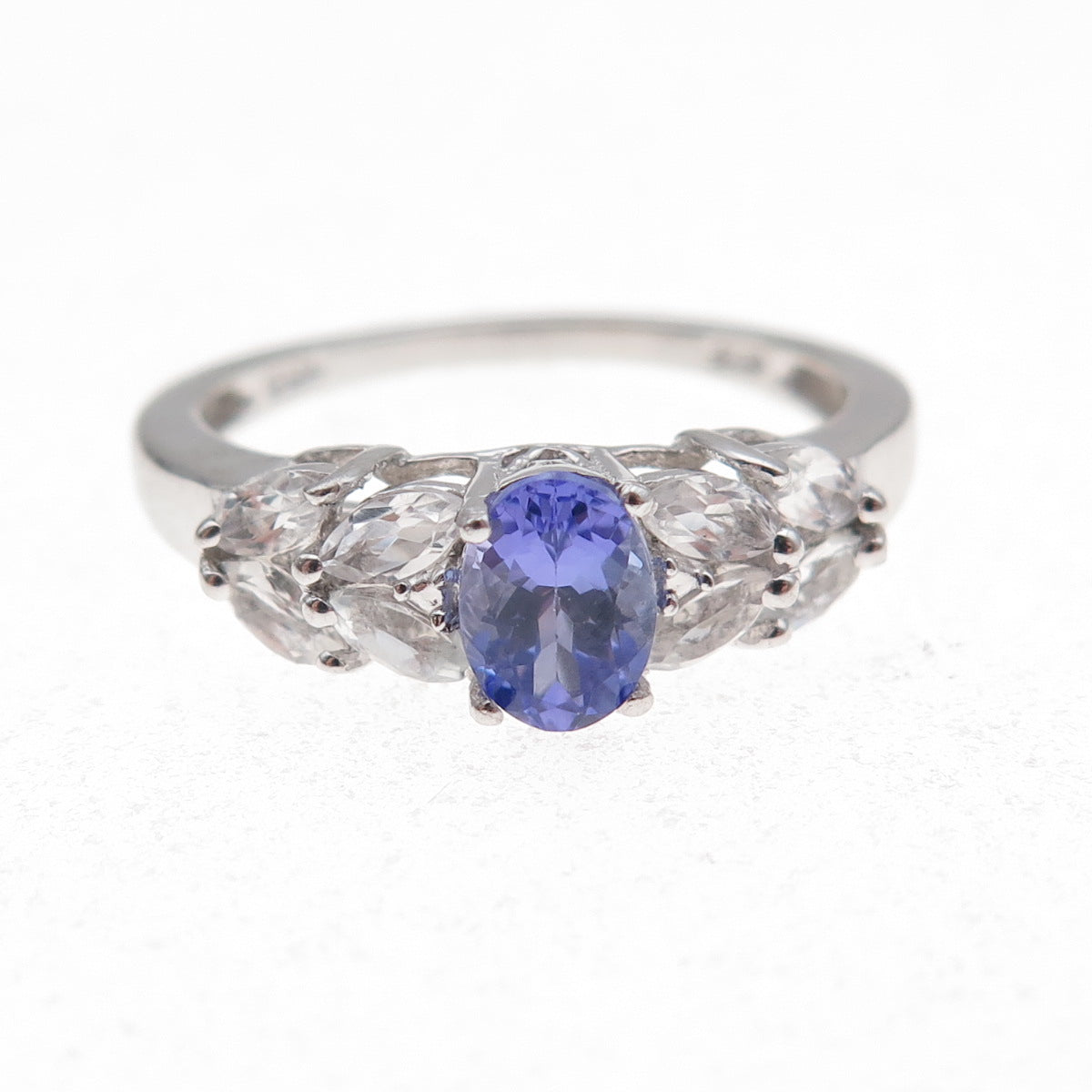 Chuck Clemency 925 Sterling Silver Real Tanzanite & White Topaz Ring Size 8.25