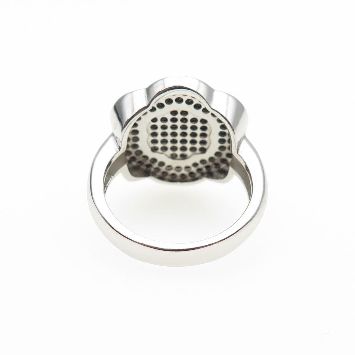 925 Sterling Silver Round-Cut Black C Z Flower Ring Size 7