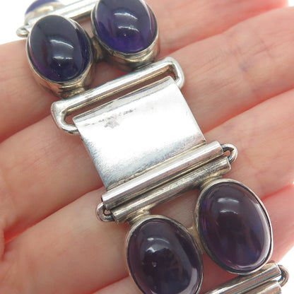 925 Sterling Silver Vintage Real Amethyst Cluster Link Solid 84.3g Bracelet 7"