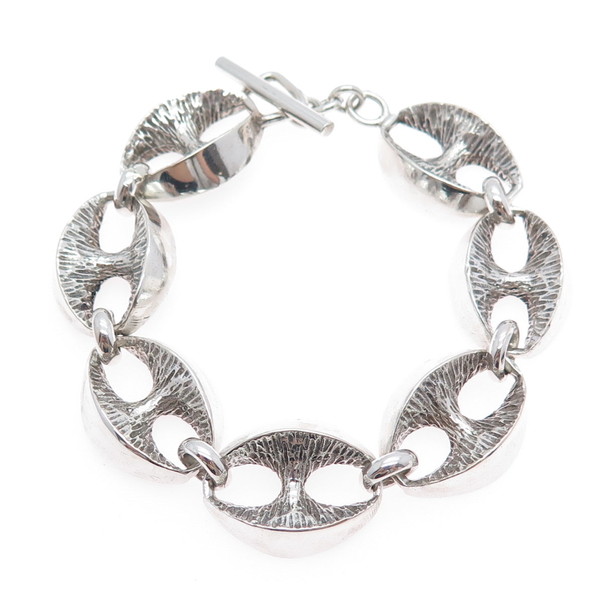 800 Silver Vintage Italy Anchor Mariner Link Oxidized Bracelet 6.75"