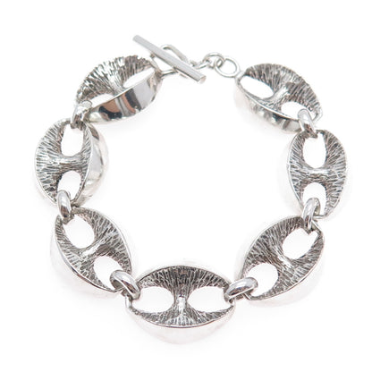 800 Silver Vintage Italy Anchor Mariner Link Oxidized Bracelet 6.75"