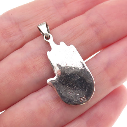 925 Sterling Silver Vintage Hamsa Hand & Evil Eye Oxidized Charm Pendant