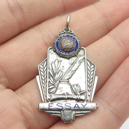925 Sterling Silver Vintage Enamel Balfour 1941 American Legion Essay Pendant