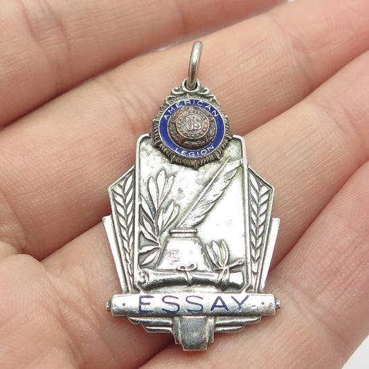 925 Sterling Silver Vintage Enamel Balfour 1941 American Legion Essay Pendant
