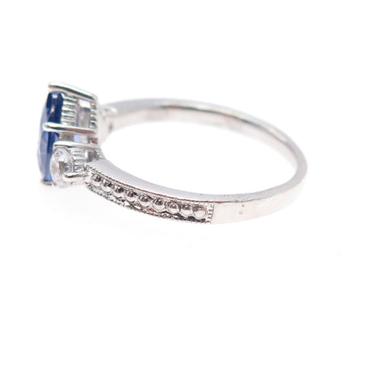 D'Manis 925 Sterling Silver Pear-Cut Blue & Round-Cut White C Z Ring Size 8.25