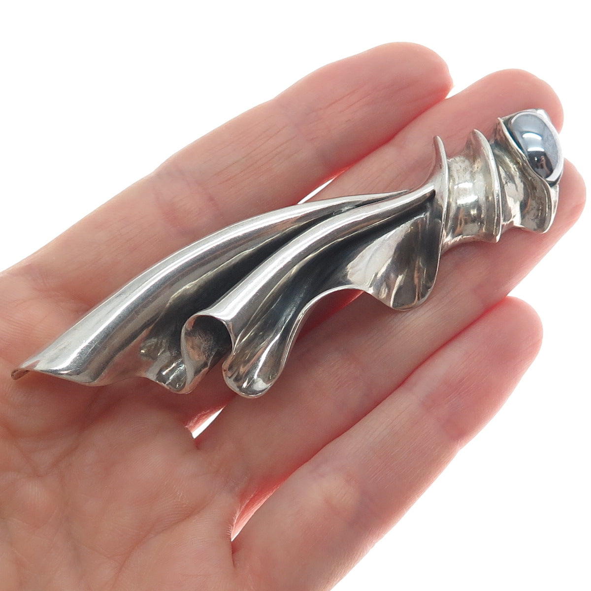 800 Silver Vintage Poland Real Hematite Modernist Oxidized Pin Brooch