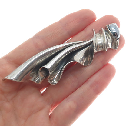 800 Silver Vintage Poland Real Hematite Modernist Oxidized Pin Brooch