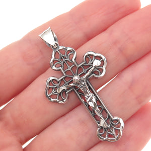 925 Sterling Silver Vintage Crucifix Cross Oxidized Charm Pendant