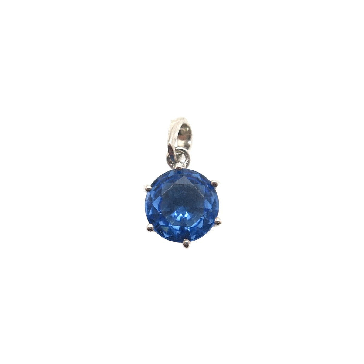 925 Sterling Silver Round-Cut Ocean Blue C Z Minimalist Charm Pendant